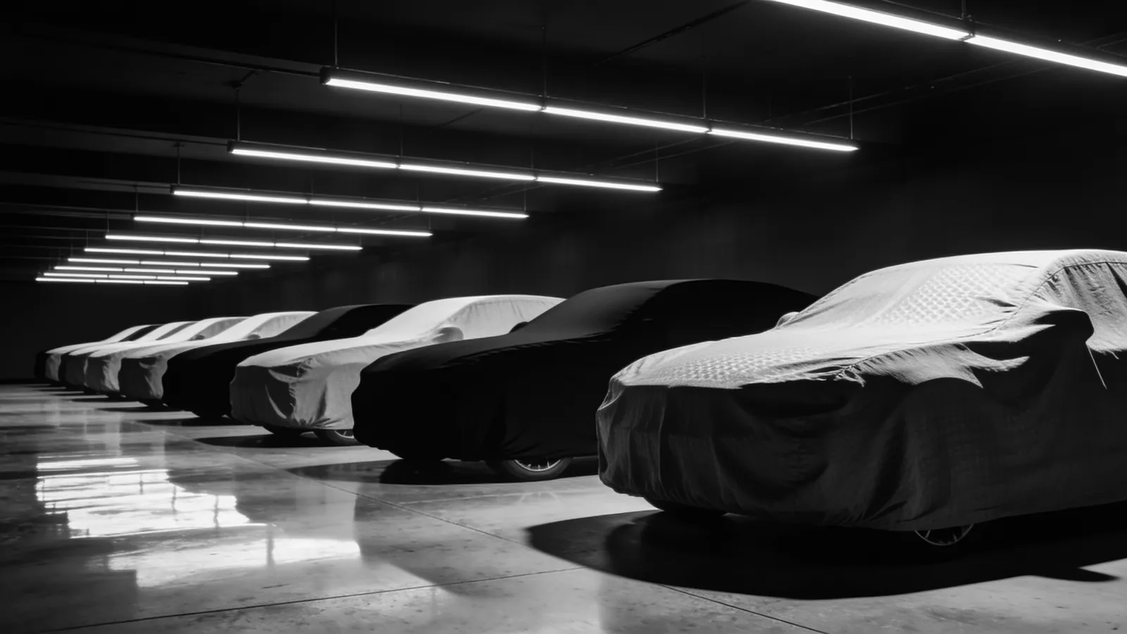 Modern automotive dealership at night
